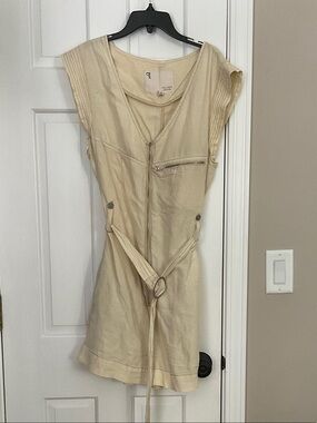 Pilcro Cream Sleeveless Zip-Front Belted Romper